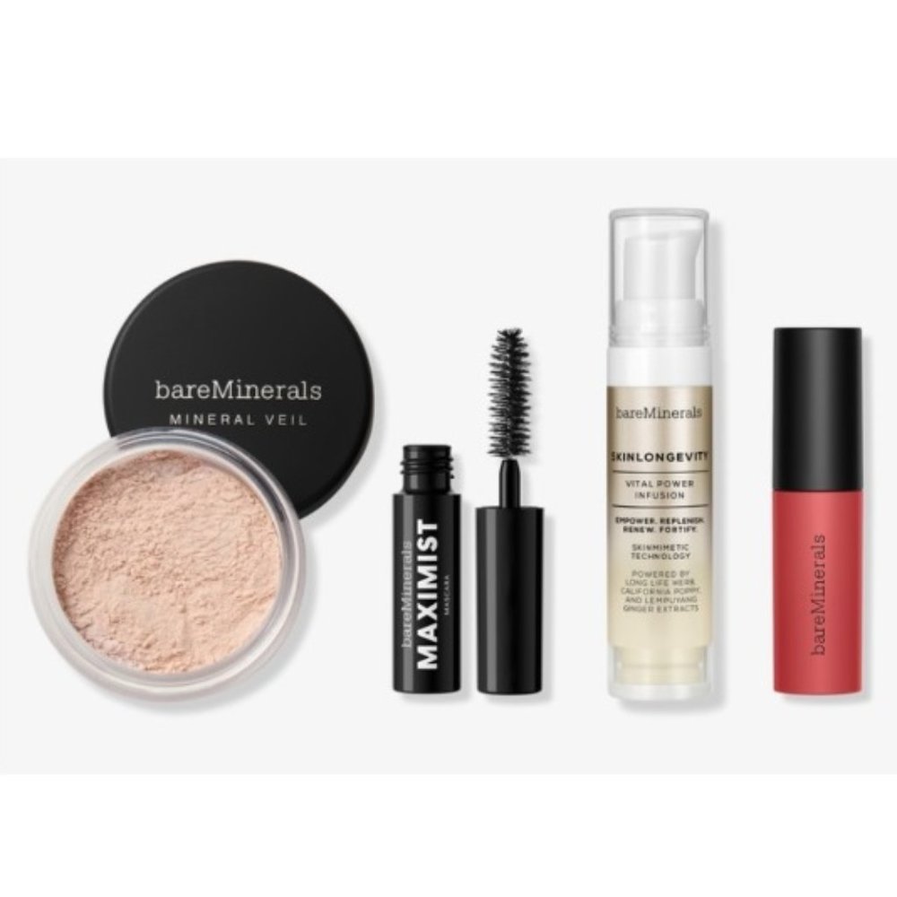 BareMinerals 4 Pc Mini Set - Skinlongevity, Mascara, Lipstick, Mineral Veil